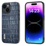 For iPhone 14 ABEEL Crocodile Texture Genuine Leather Phone Case(Blue)