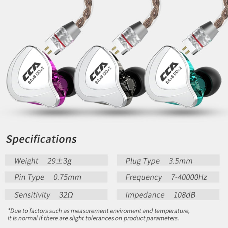 CCA CCA-C10 3.5mm Gold Plated Plug Ten Unit Hybrid Wire-controlled In-ear Earphone, Type:without Mic(Streamer Purple) - free shipping - PMC Jewellery - Order now!