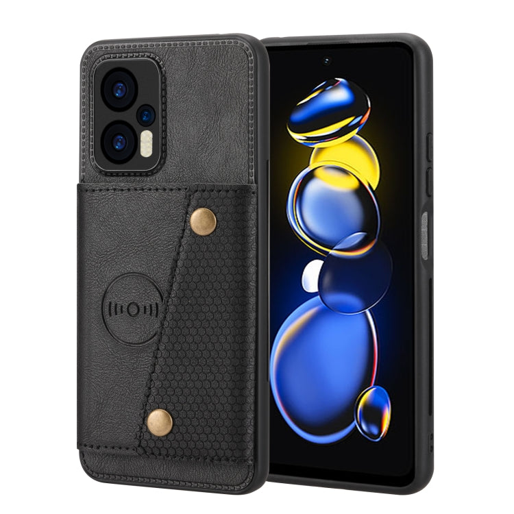 For Xiaomi Redmi Note 12 Turbo/Poco F5 Double Buckle Card Slots Magnetic Phone Case(Black) - free shipping - PMC TechLife - Order now!