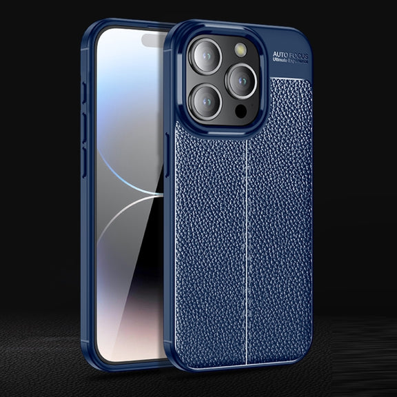For iPhone 15 Pro Max Litchi Texture Shockproof TPU Phone Case(Blue)