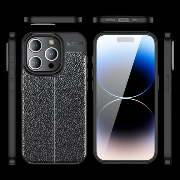 For iPhone 15 Pro Max Litchi Texture Shockproof TPU Phone Case(Blue)