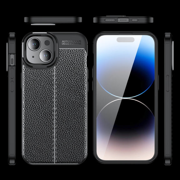 For iPhone 15 Litchi Texture Shockproof TPU Phone Case(Black)