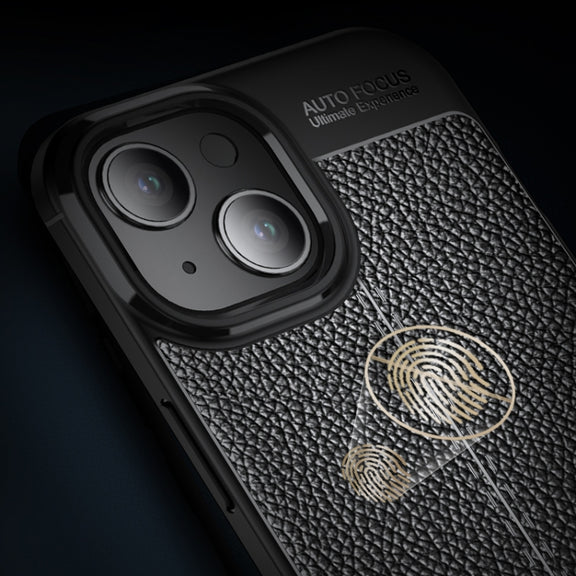 For iPhone 15 Litchi Texture Shockproof TPU Phone Case(Black)