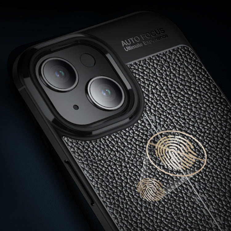 For iPhone 15 Litchi Texture Shockproof TPU Phone Case(Black)