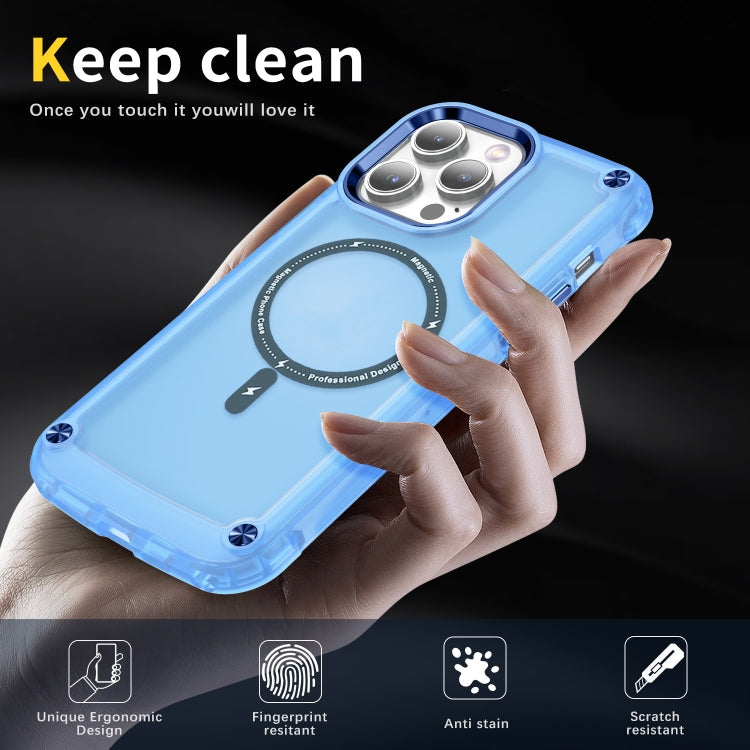 For iPhone 15 Plus Skin Feel TPU + PC MagSafe Magnetic Phone Case(Transparent Blue)