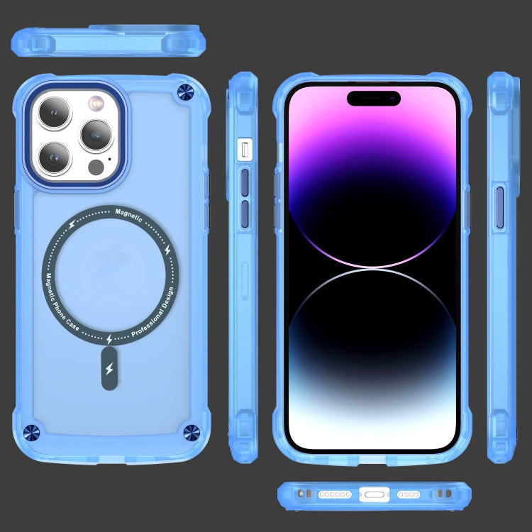 For iPhone 15 Plus Skin Feel TPU + PC MagSafe Magnetic Phone Case(Transparent Blue)