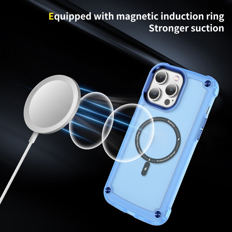 For iPhone 15 Plus Skin Feel TPU + PC MagSafe Magnetic Phone Case(Transparent Blue)