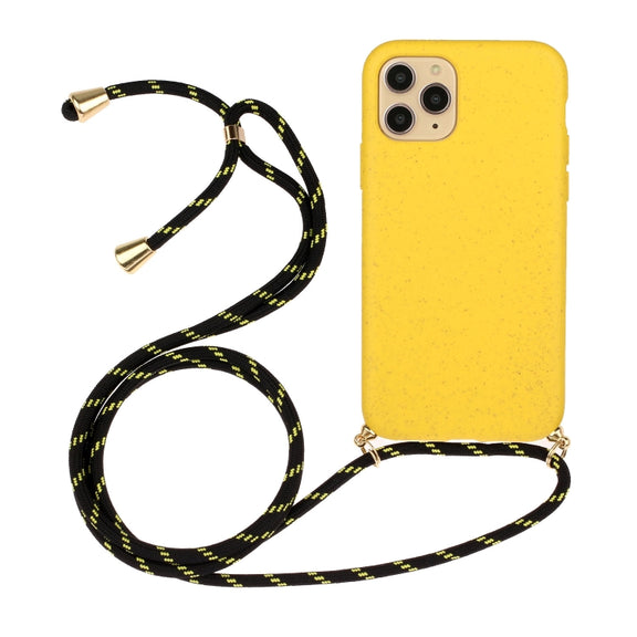For iPhone 15 Pro Wheat Straw Material + TPU Phone Case with Lanyard(Yellow)
