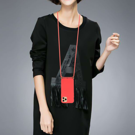 For iPhone 15 Pro Wheat Straw Material + TPU Phone Case with Lanyard(Red)