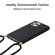 For iPhone 15 Pro Wheat Straw Material + TPU Phone Case with Lanyard(Black)