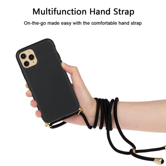 For iPhone 15 Pro Wheat Straw Material + TPU Phone Case with Lanyard(Black)