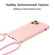 For iPhone 15 Pro Wheat Straw Material + TPU Phone Case with Lanyard(Pink)