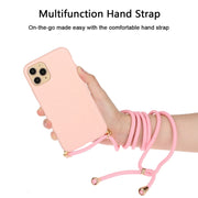 For iPhone 15 Pro Wheat Straw Material + TPU Phone Case with Lanyard(Pink)