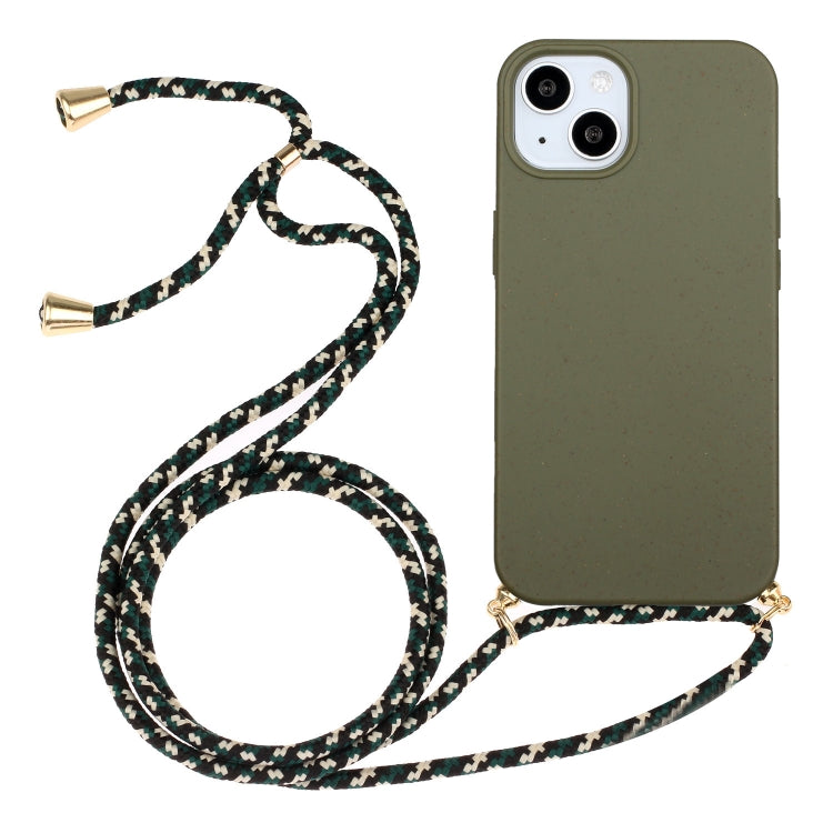 For iPhone 15 Plus Wheat Straw Material + TPU Phone Case with Lanyard(Army Green) - free shipping - PMC TechLife - Order now!