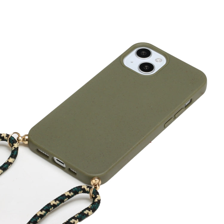 For iPhone 15 Plus Wheat Straw Material + TPU Phone Case with Lanyard(Army Green) - free shipping - PMC TechLife - Order now!