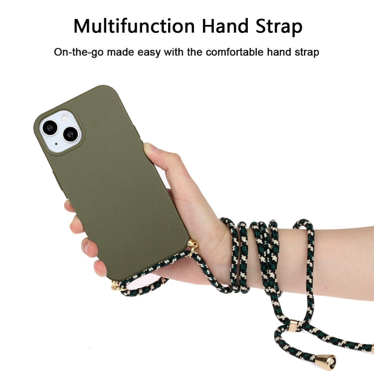 For iPhone 15 Plus Wheat Straw Material + TPU Phone Case with Lanyard(Army Green) - free shipping - PMC TechLife - Order now!