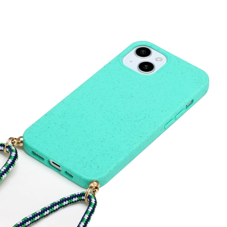 For iPhone 15 Plus Wheat Straw Material + TPU Phone Case with Lanyard(Green) - free shipping - PMC TechLife - Order now!