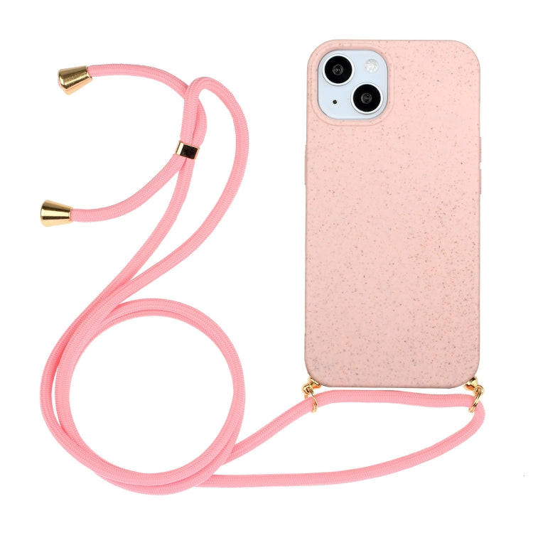 For iPhone 15 Plus Wheat Straw Material + TPU Phone Case with Lanyard(Pink) - free shipping - PMC TechLife - Order now!