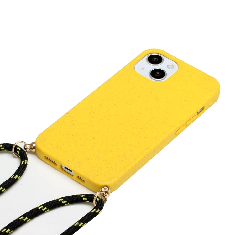 For iPhone 15 Wheat Straw Material + TPU Phone Case with Lanyard(Yellow) - free shipping - PMC TechLife - Order now!
