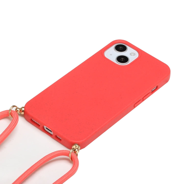 For iPhone 15 Wheat Straw Material + TPU Phone Case with Lanyard(Red) - free shipping - PMC TechLife - Order now!