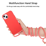 For iPhone 15 Wheat Straw Material + TPU Phone Case with Lanyard(Red)