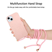 For iPhone 15 Wheat Straw Material + TPU Phone Case with Lanyard(Pink)