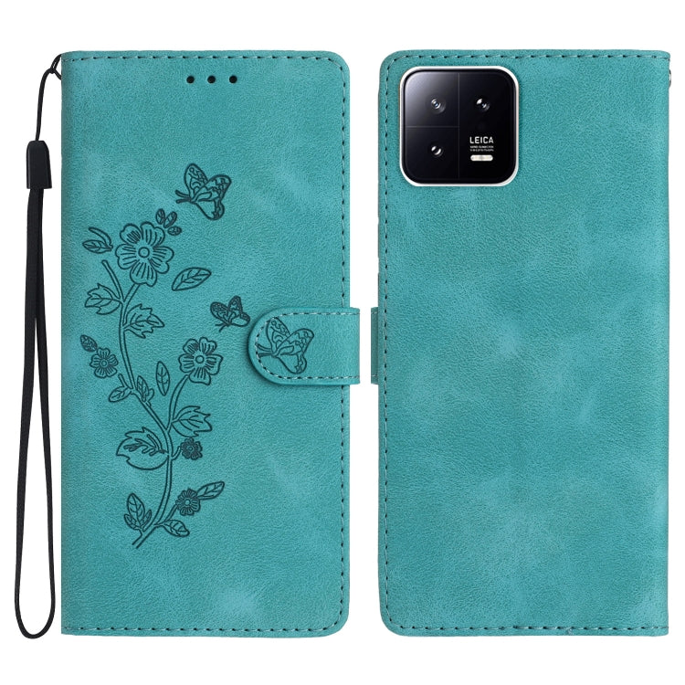 For Xiaomi 13 Flower Butterfly Embossing Pattern Leather Phone Case(Sky Blue) - free shipping - PMC TechLife - Order now!