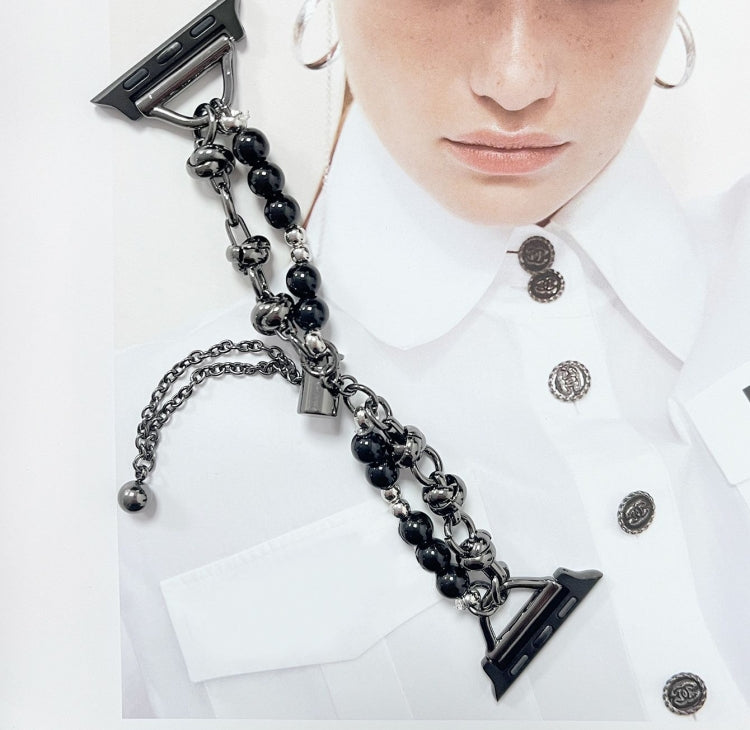 For Apple Watch 42mm Pearl Bracelet Metal Watch Band(Black) - Watch Bands by PMC TechLife | Online Shopping South Africa | PMC TechLife