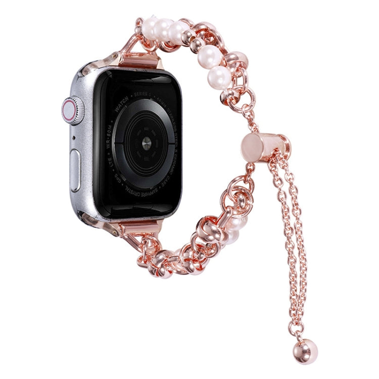 For Apple Watch 42mm Pearl Bracelet Metal Watch Band(Rose Gold) - Watch Bands by PMC TechLife | Online Shopping South Africa | PMC TechLife