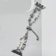 For Apple Watch Series 9 45mm Pearl Bracelet Metal Watch Band(Silver)