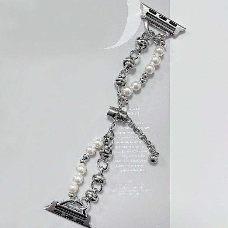 For Apple Watch Series 9 45mm Pearl Bracelet Metal Watch Band(Silver)