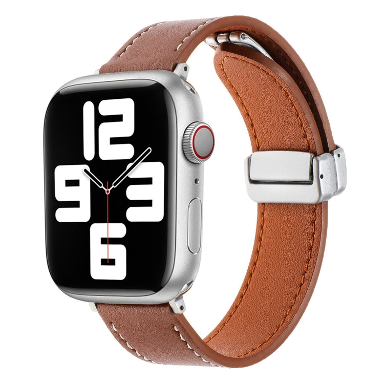 For Apple Watch 8 45mm  Magnetic Buckle Skin Feel Leather Watch Band(Brown) - Watch Bands by PMC TechLife | Online Shopping South Africa | PMC TechLife