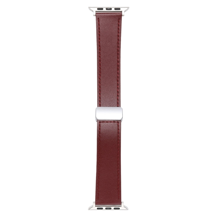 For Apple Watch 7 45mm Magnetic Buckle Skin Feel Leather Watch Band(Wine Red)