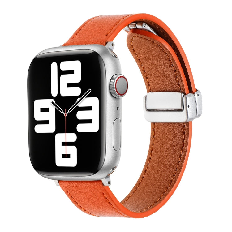 For Apple Watch 4 40mm Magnetic Buckle Skin Feel Leather Watch Band(Orange) - Watch Bands by PMC TechLife | Online Shopping South Africa | PMC TechLife