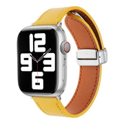 For Apple Watch 2 38mm Magnetic Buckle Skin Feel Leather Watch Band(Yellow)