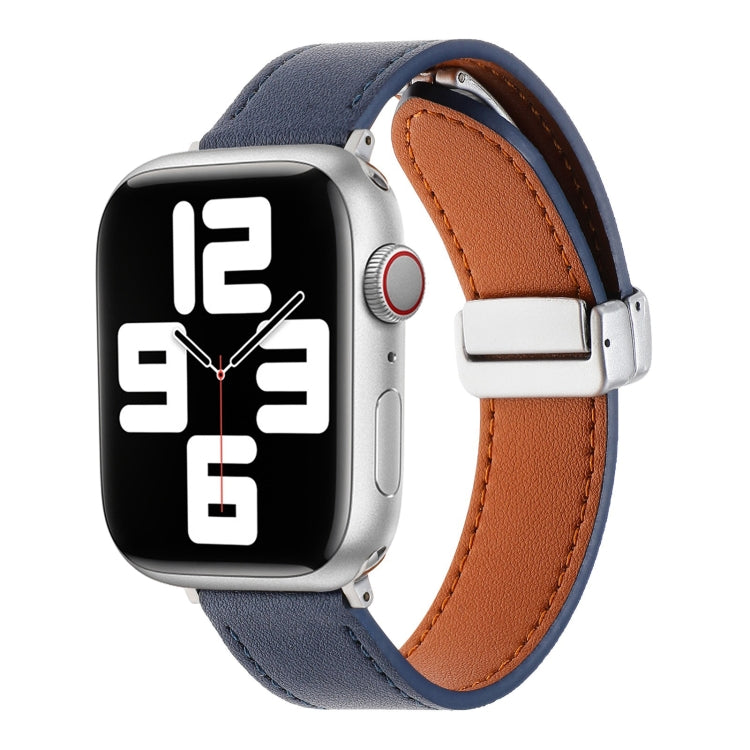 For Apple Watch 38mm Magnetic Buckle Skin Feel Leather Watch Band(Dark Blue) - Watch Bands by PMC TechLife | Online Shopping South Africa | PMC TechLife