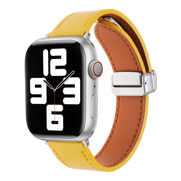 For Apple Watch 38mm Magnetic Buckle Skin Feel Leather Watch Band(Yellow) - Watch Bands by PMC TechLife | Online Shopping South Africa | PMC TechLife