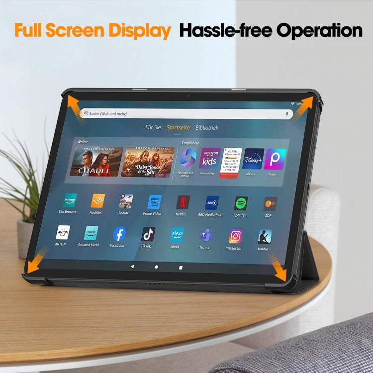 For  Amazon Fire Max 11 Custer Pure Color 3-Fold Holder Smart Leather Tablet Case(Black)