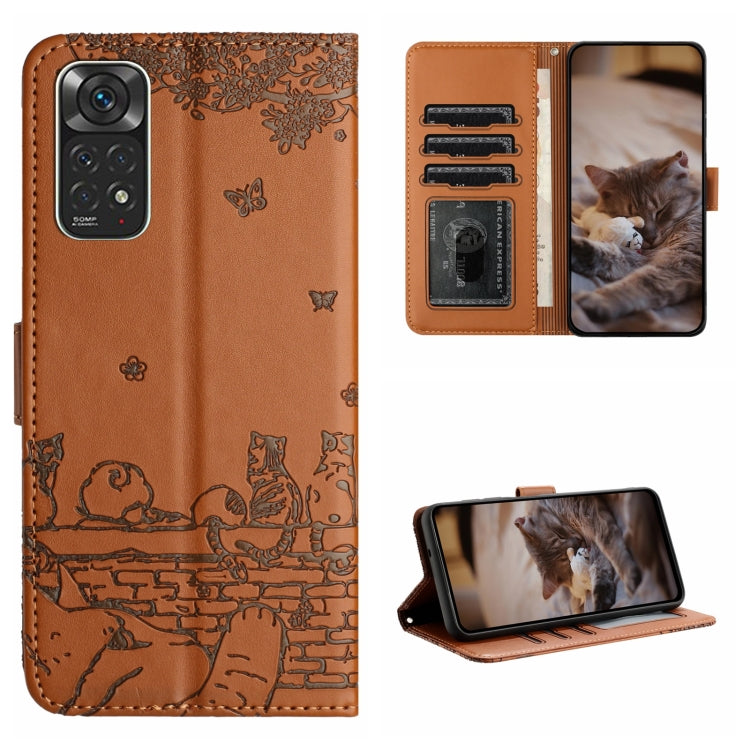 For Xiaomi Redmi Note 11 Global Cat Embossing Pattern Leather Phone Case with Lanyard(Brown) - free shipping - PMC TechLife - Order now!