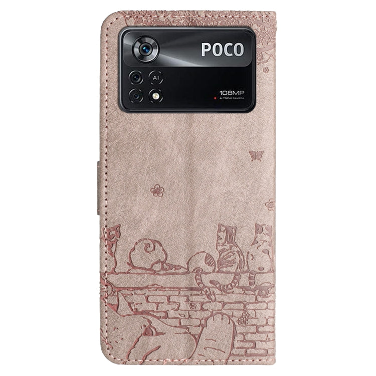 For Xiaomi Poco X4 Pro 5G Cat Embossing Pattern Leather Phone Case with Lanyard(Grey) - free shipping - PMC TechLife - Order now!