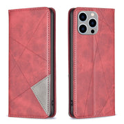 For iPhone 15 Pro Max Rhombus Texture Magnetic Leather Phone Case(Red)