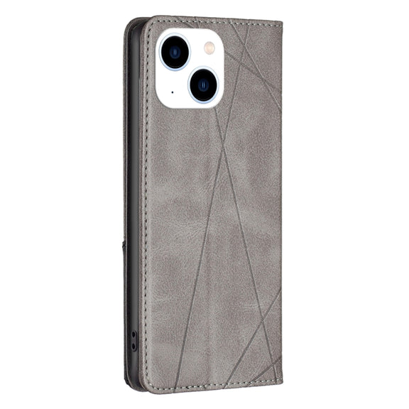 For iPhone 15 Rhombus Texture Magnetic Leather Phone Case(Grey)
