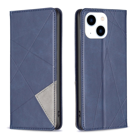 For iPhone 15 Rhombus Texture Magnetic Leather Phone Case(Blue)