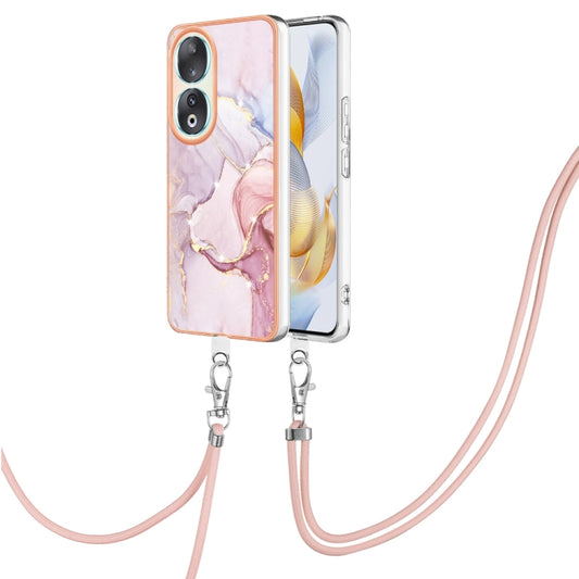 For Honor 90 5G Electroplating Marble Dual-side IMD Phone Case with Lanyard(Rose Gold 005) - free shipping - PMC Jewellery - Order now!