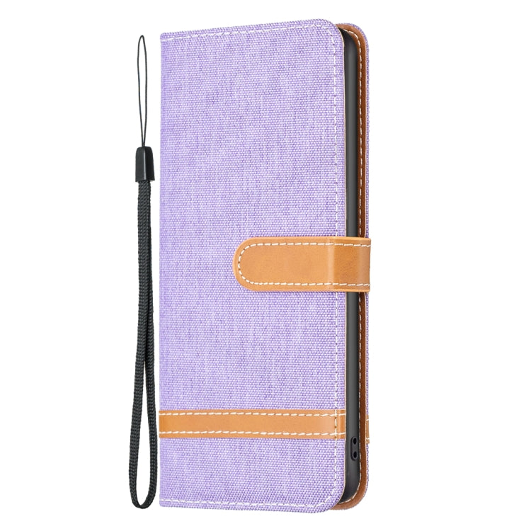 For iPhone 15 Color Block Denim Texture Leather Phone Case(Purple) - free shipping - PMC TechLife - Order now!