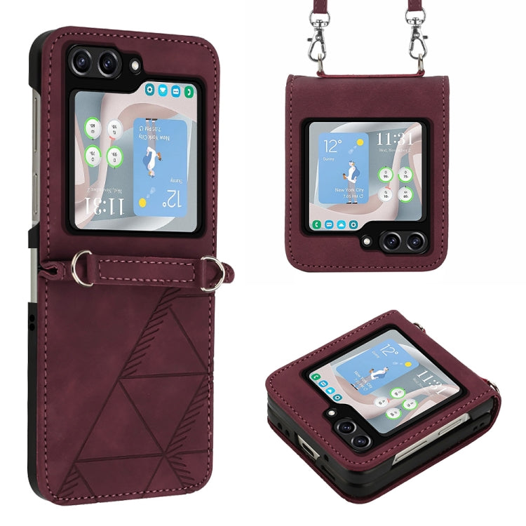 For Samsung Galaxy Z Flip5 5G Crossbody 3D Embossed Flip Leather Phone Case(Wine Red) - free shipping - PMC TechLife - Order now!
