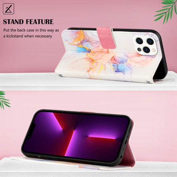 For iPhone 15 Pro PT003 Marble Pattern Flip Leather Phone Case(Galaxy Marble White)