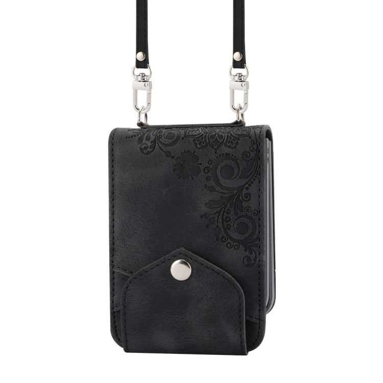 For Samsung Galaxy Z Flip5 Skin Feel Flowers Embossed Wallet Leather Phone Case(Black) - free shipping - PMC TechLife - Order now!