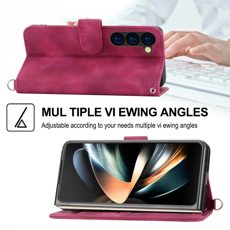 For Samsung Galaxy Z Fold5 Skin Feel Flowers Embossed Wallet Leather Phone Case(Wine Red) - free shipping - PMC TechLife - Order now!