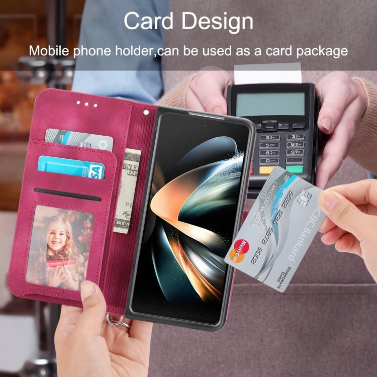 For Samsung Galaxy Z Fold5 Skin Feel Flowers Embossed Wallet Leather Phone Case(Wine Red) - free shipping - PMC TechLife - Order now!